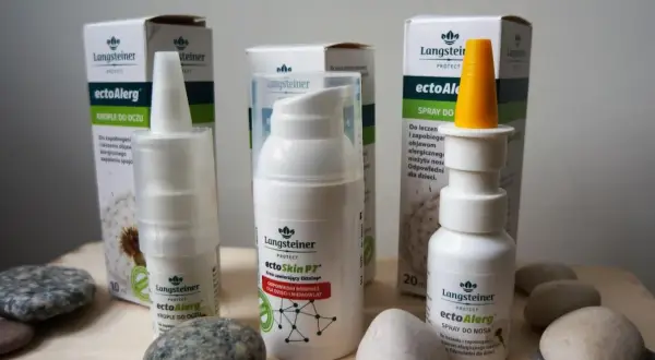 Produkty Langsteiner ectoAlarg i ectoSkin P7, w tym krople do oczu i spray do nosa, pomagają w walce z objawami alergii.